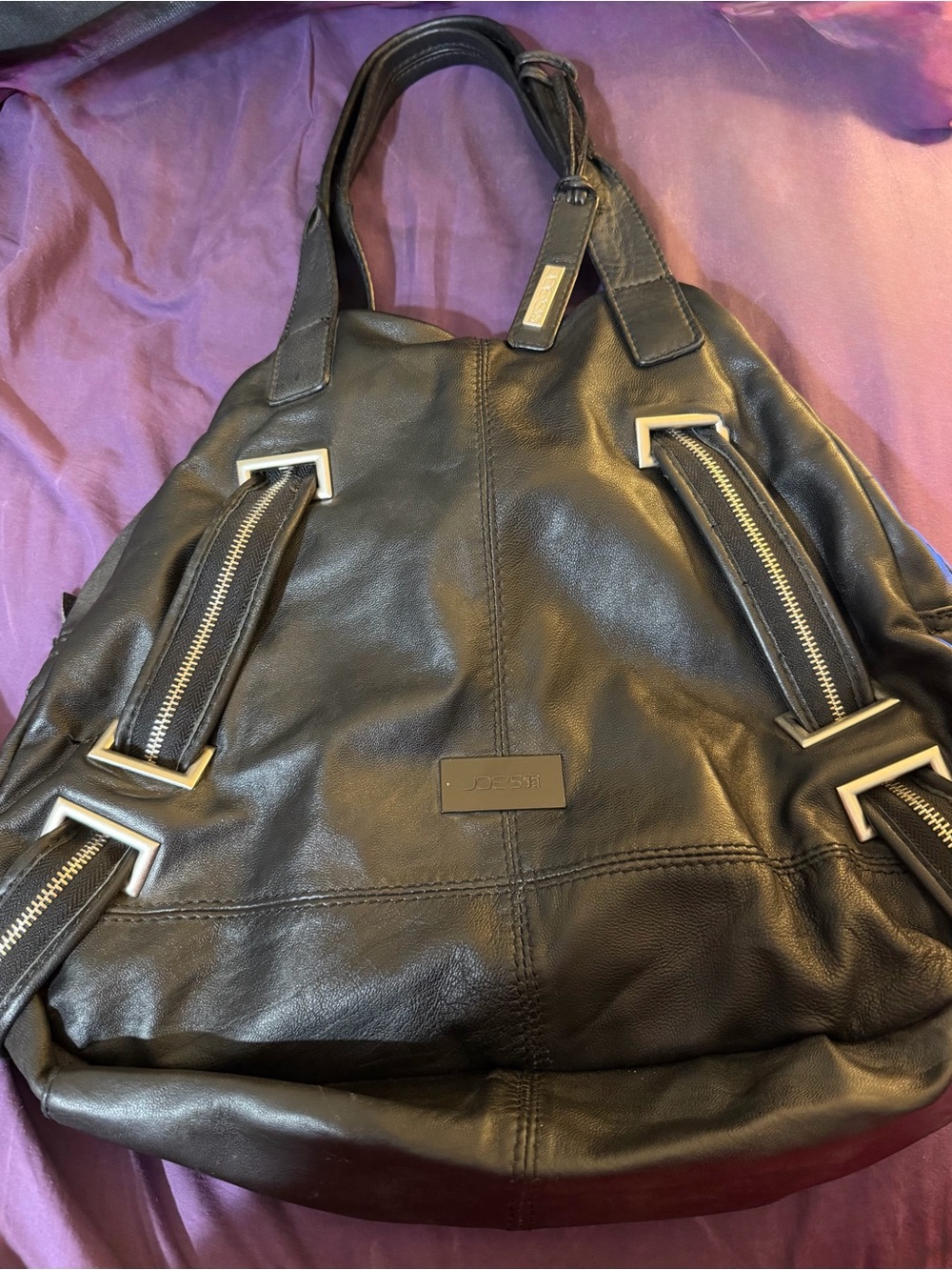 Joe’s Black Leather Duffel Bag with Silver Hardware